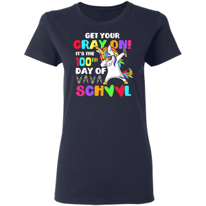 Get Your Cray On It's The 100th Day of School Dabbing Unicorn G500L Ladies' 5.3 oz. T-Shirt