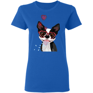 Funny Cute Dog Valentine Heart American Boston Terrier G500L Ladies' 5.3 oz. T-Shirt