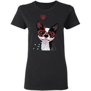 Funny Cute Dog Valentine Heart American Boston Terrier G500L Ladies' 5.3 oz. T-Shirt