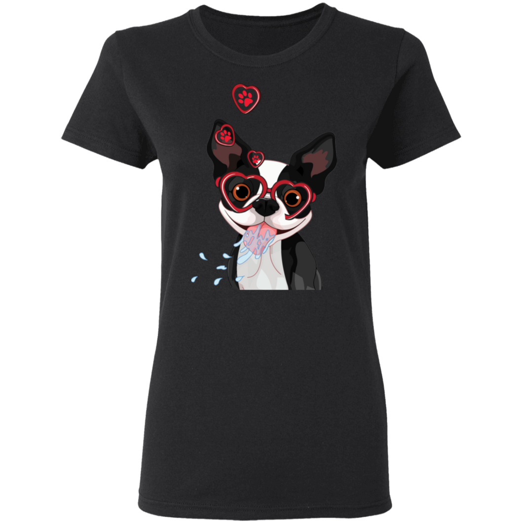 Funny Cute Dog Valentine Heart American Boston Terrier G500L Ladies' 5.3 oz. T-Shirt