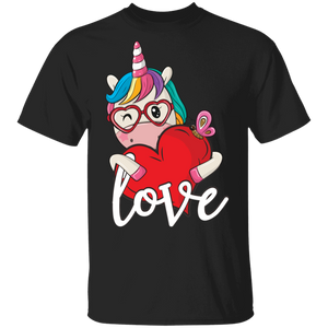 Unicorn Love Heart Valentine's Day Women Girl G500 5.3 oz. T-Shirt
