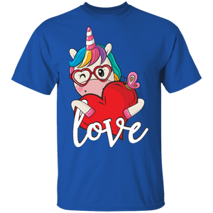 Unicorn Love Heart Valentine's Day Women Girl G500 5.3 oz. T-Shirt